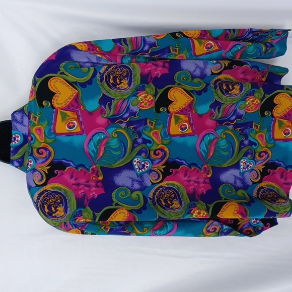 S.G. Sport Collection Vintage Psychedelic Bright Bold Floral Blouse Large - Picture 4 of 5